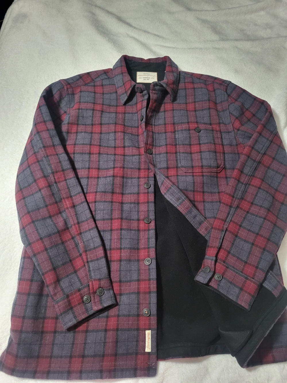 Weatherproof Men's Plaid Shirt Jacket in Burgundy and Charcoal